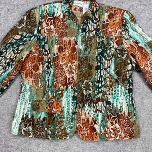 alfred dunner jacket womens 14 floral geometric bold colorful fullzip‎ Hawaiian